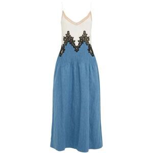 GABRIELA HEARST Pleated Denim and Lace Midi Dress Women AZUL Dresses